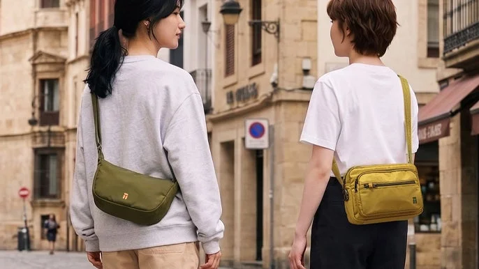 ヨーロッパ風の街並みを歩く二人の女性